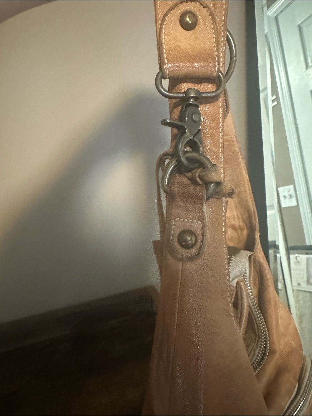 Tan Leather Multi-Zip Shoulder Bag - Picture 3 of 6